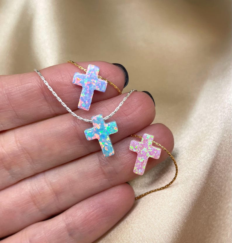 Opal Cross Necklace – Dainty Gold or Silver Faith Jewelry - OpaLandJewelry