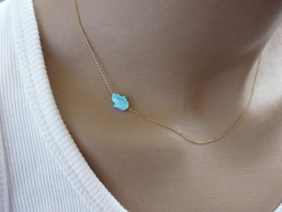 Opal Hamsa Necklace – Dainty Protection Charm