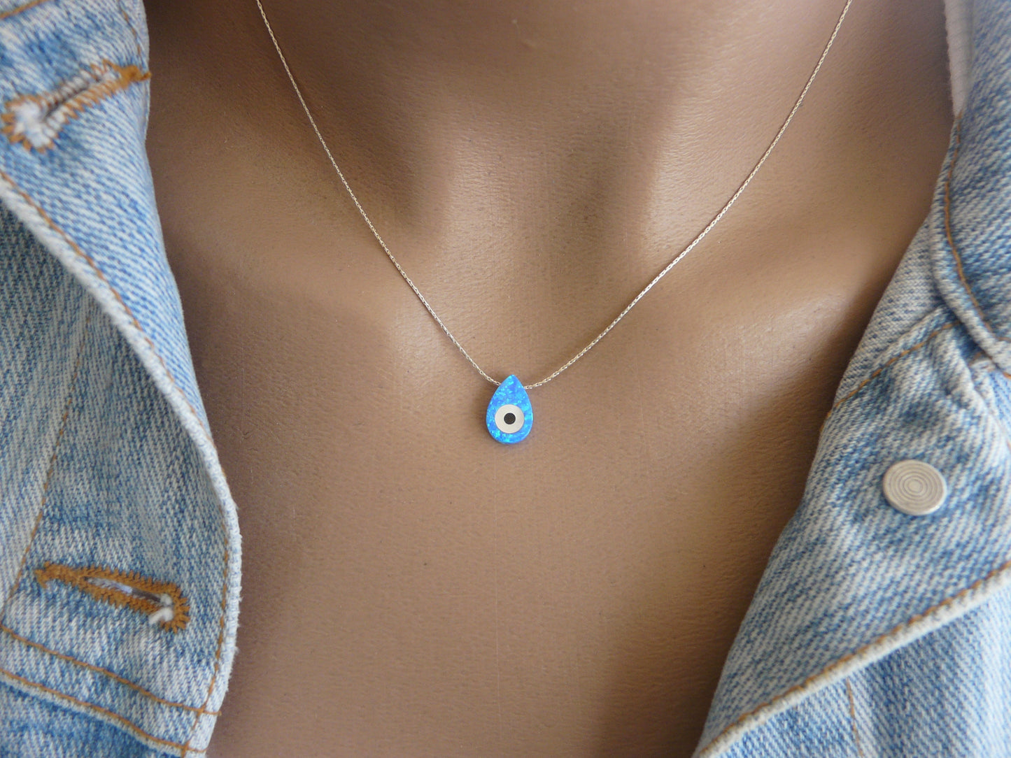 Blue Opal Evil Eye Necklace