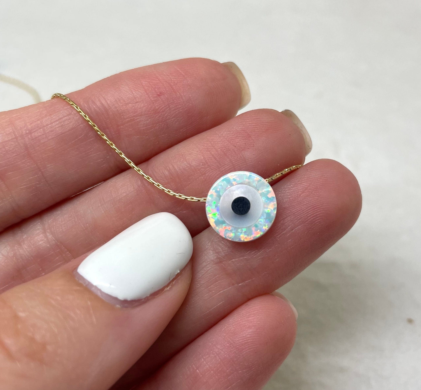 Evil Eye Coin Necklace,  Protection necklace, Blue evil eye opal pendant, Evil Eye Charm, Protection necklace, Gift for daughter