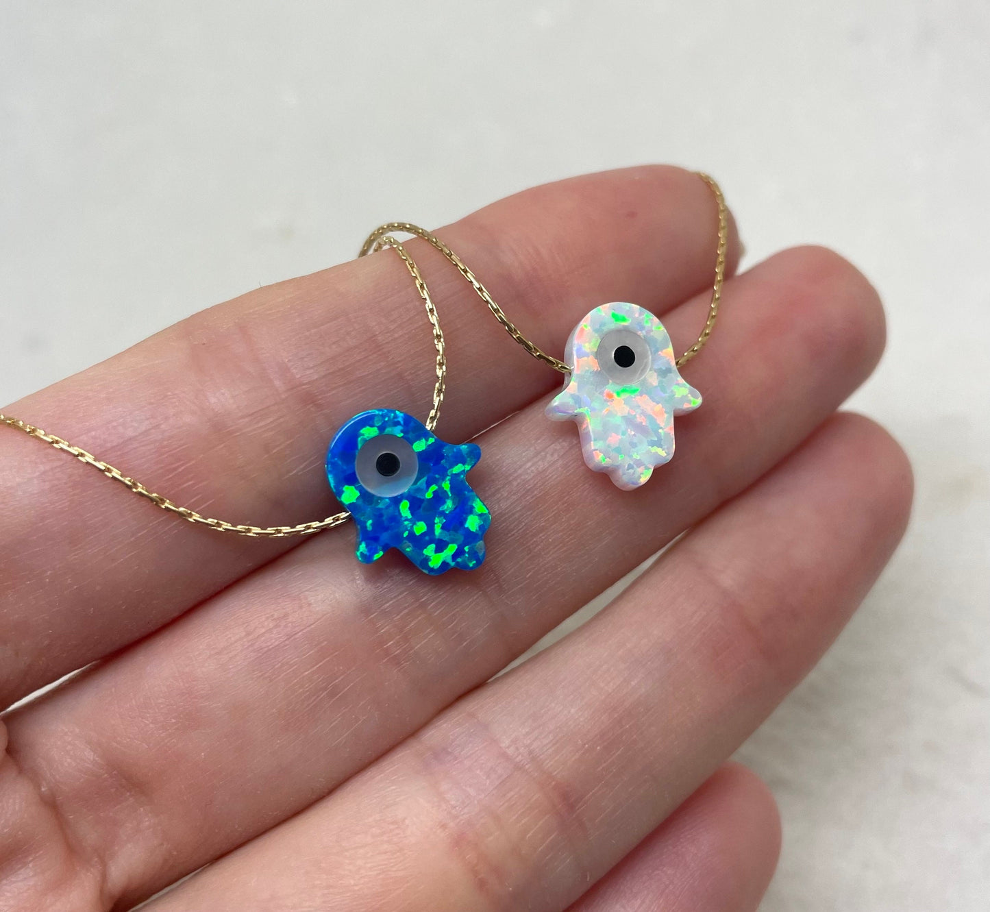 Opal Hamsa Evil Eye Necklace