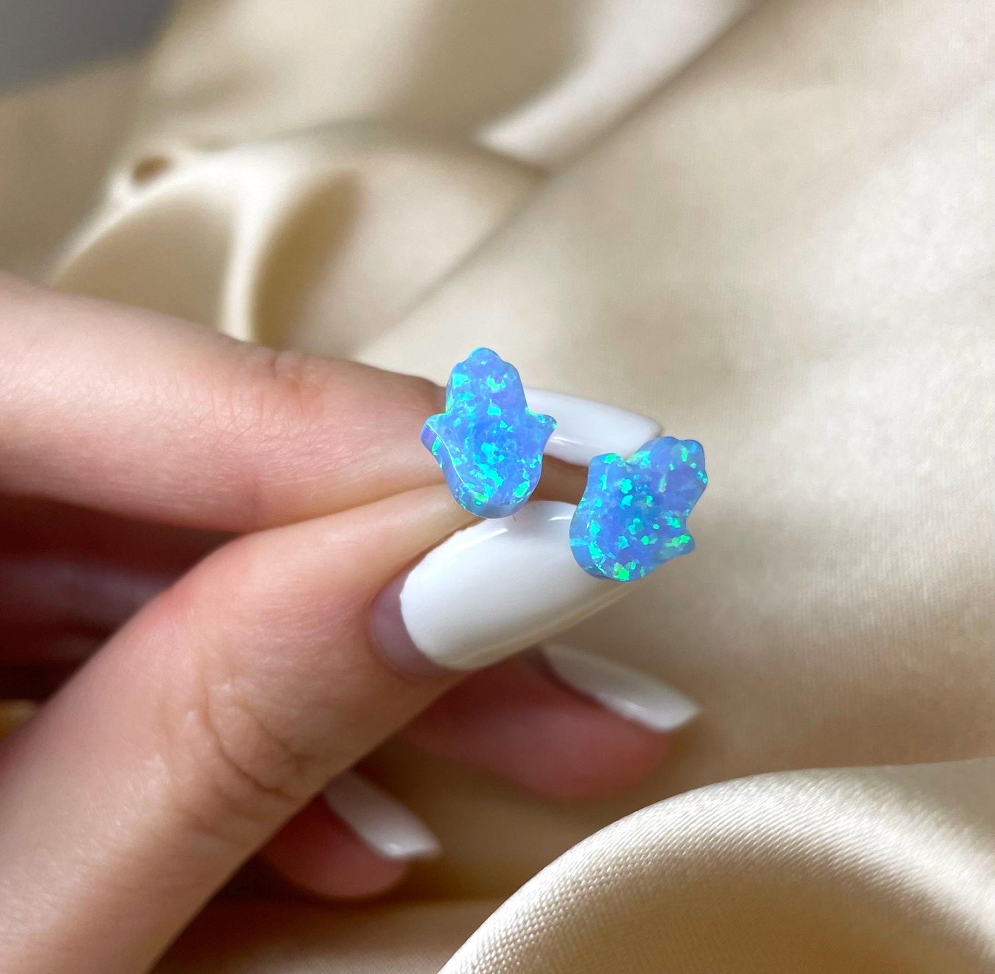 Blue Opal Hamsa Earrings