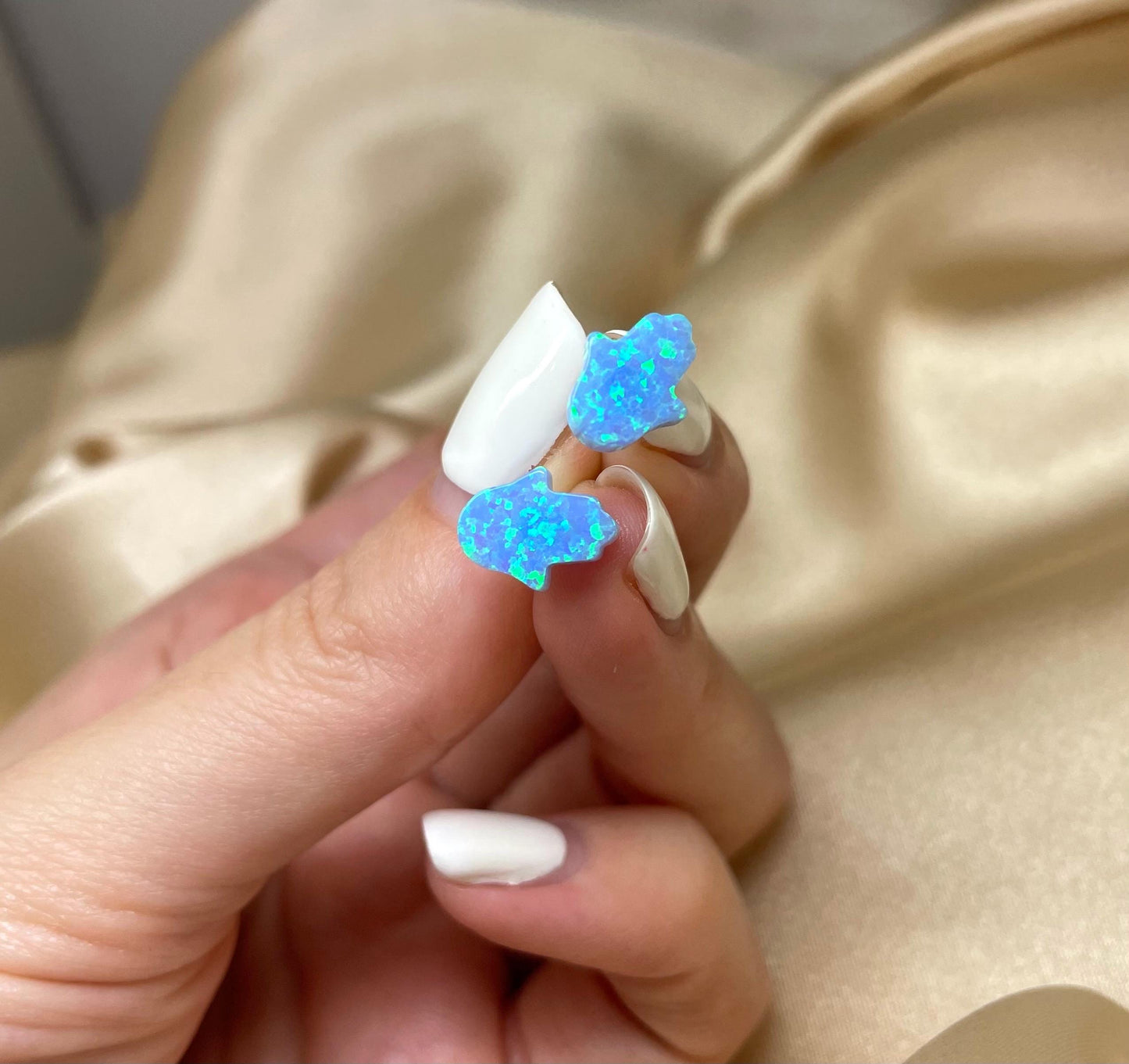 Blue Opal Hamsa Earrings