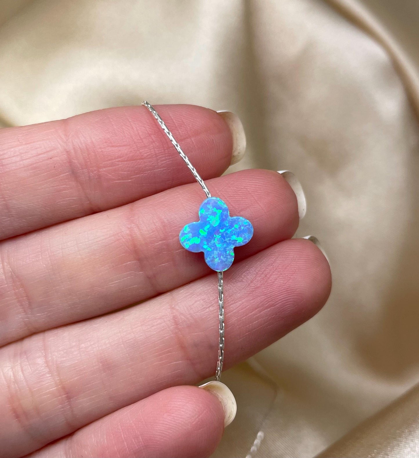 Opal Clover Necklace – 14k Gold-Filled or Sterling Silver – Lucky Charm Jewelry in 6 Colors – Dainty Four-Leaf Clover Pendant Gift for Women