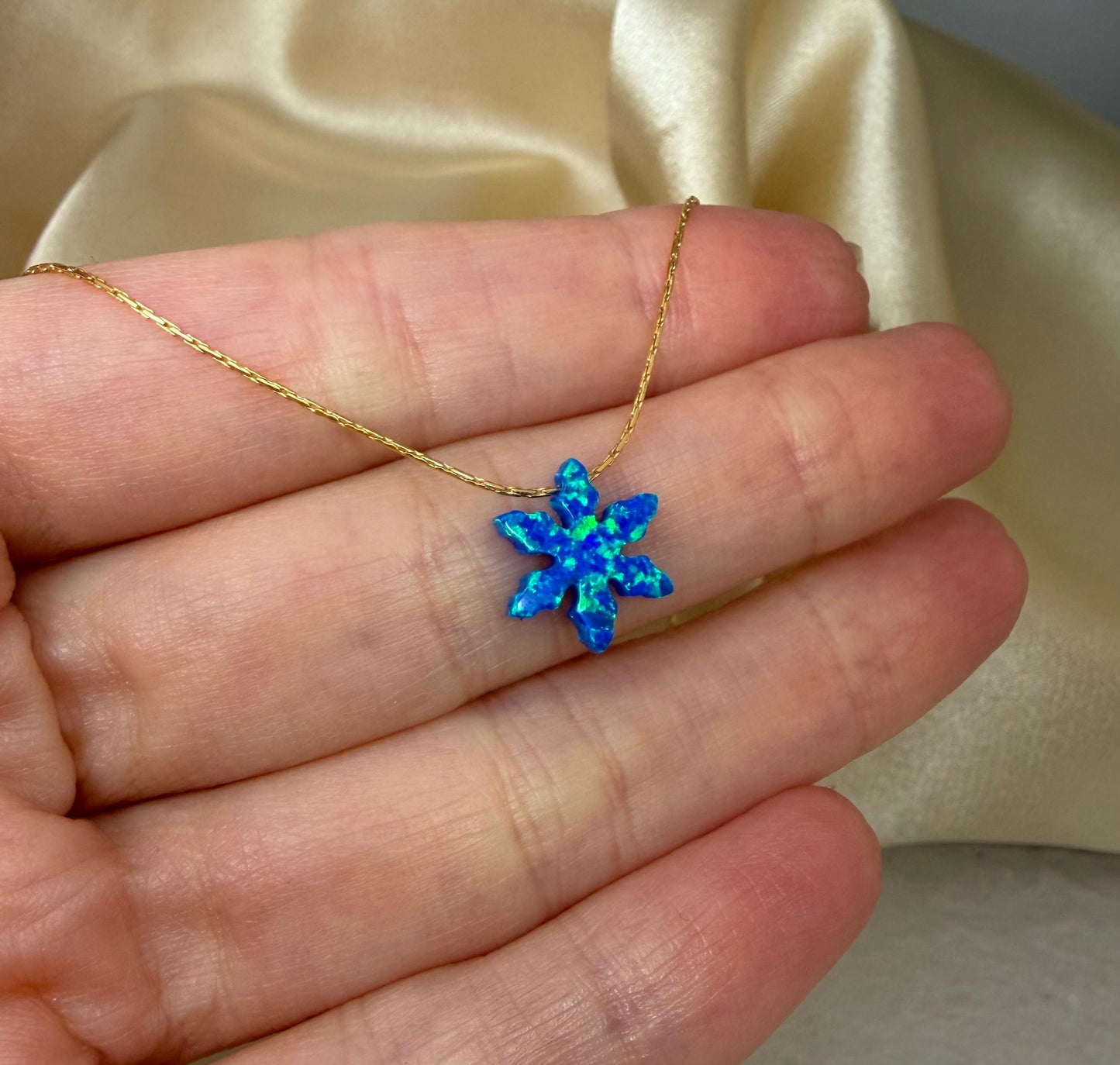 Opal Blue Snowflake Necklace