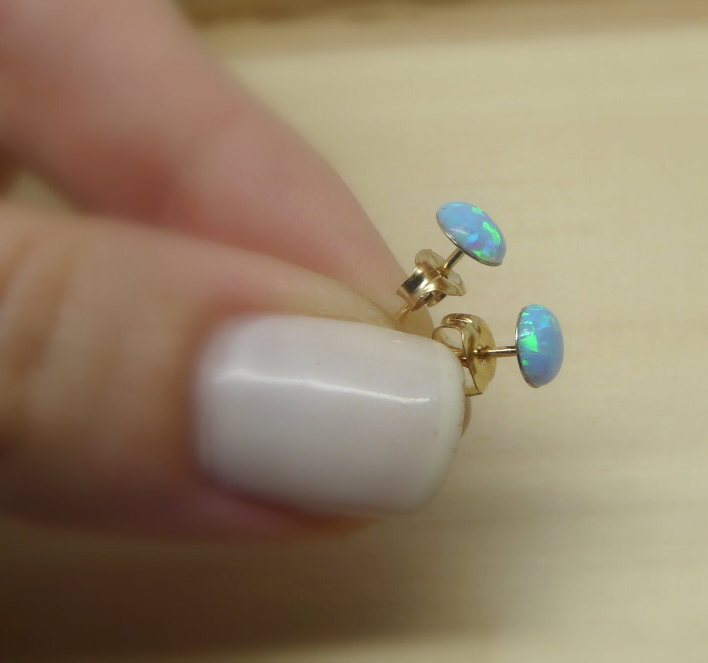 Tiny Blue Opal Stud Earrings