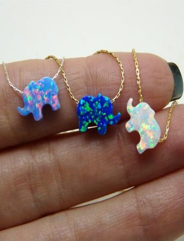 opal elephant necklaces