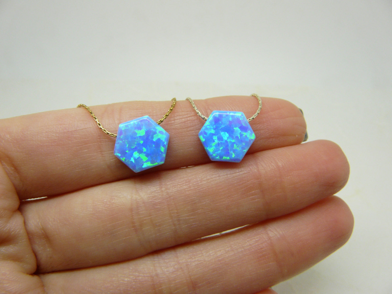 Blue Opal Hexagon necklace - OpaLandJewelry