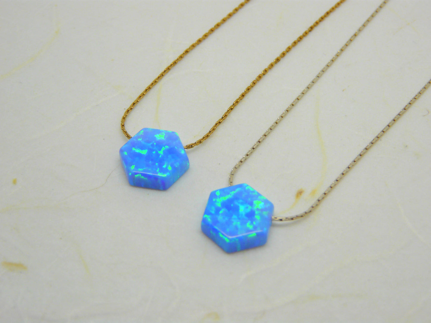 Blue Opal Hexagon necklace - OpaLandJewelry