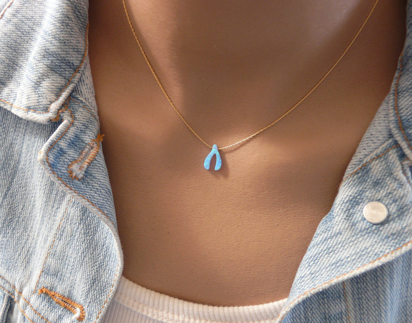 Opal wishbone charm - OpaLandJewelry