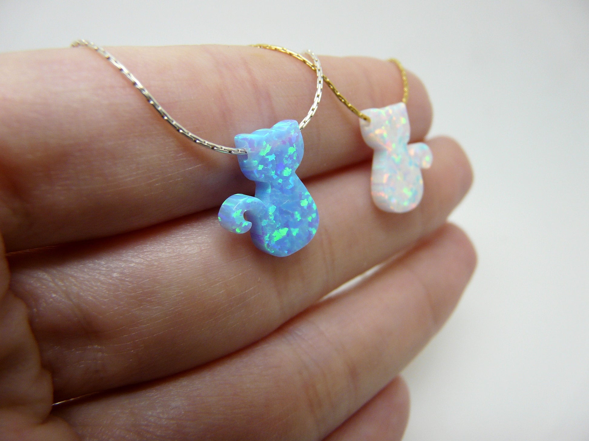 Opal cat necklace