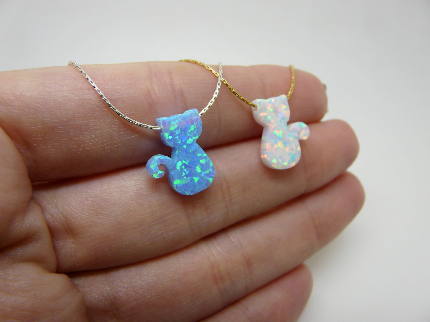 Opal cat necklace