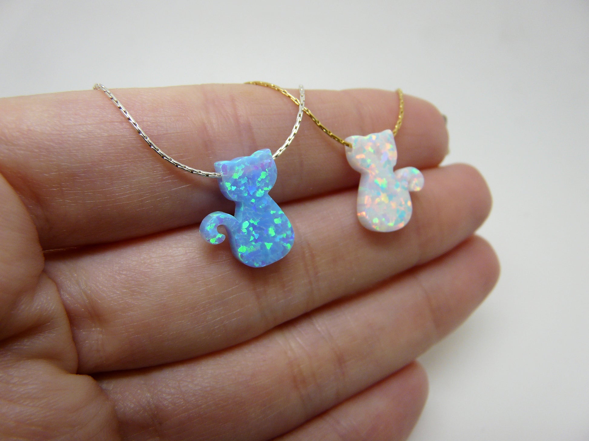 Opal cat necklace