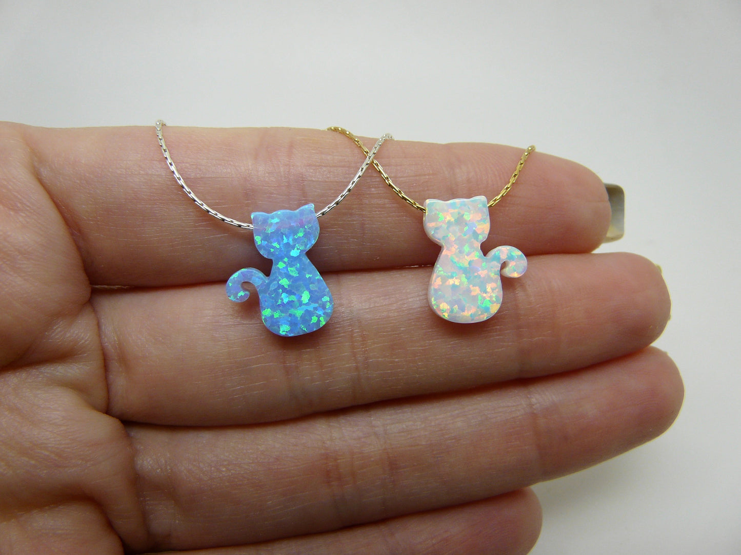 Opal cat necklace