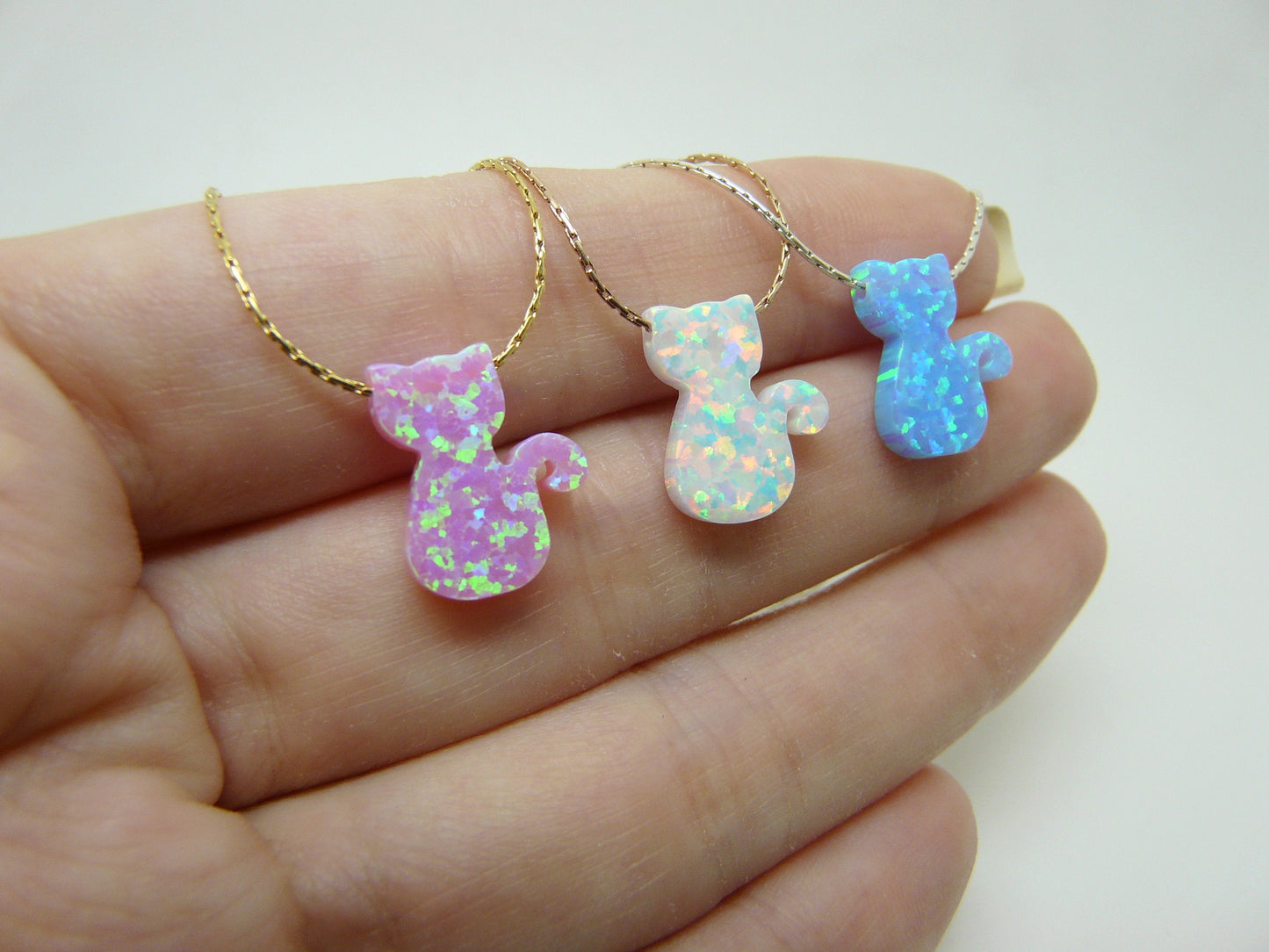 Opal cat necklace