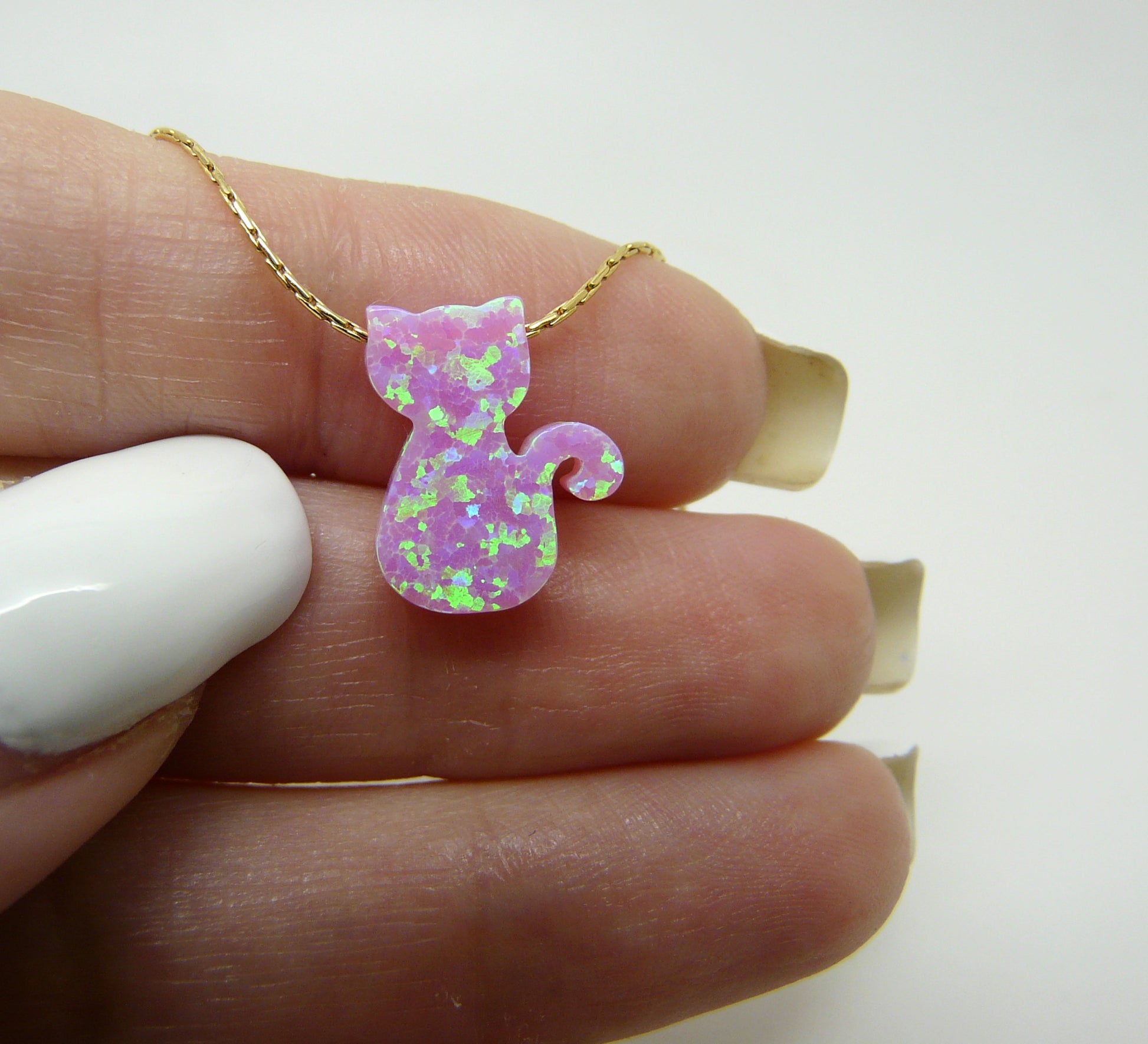 Opal cat necklace