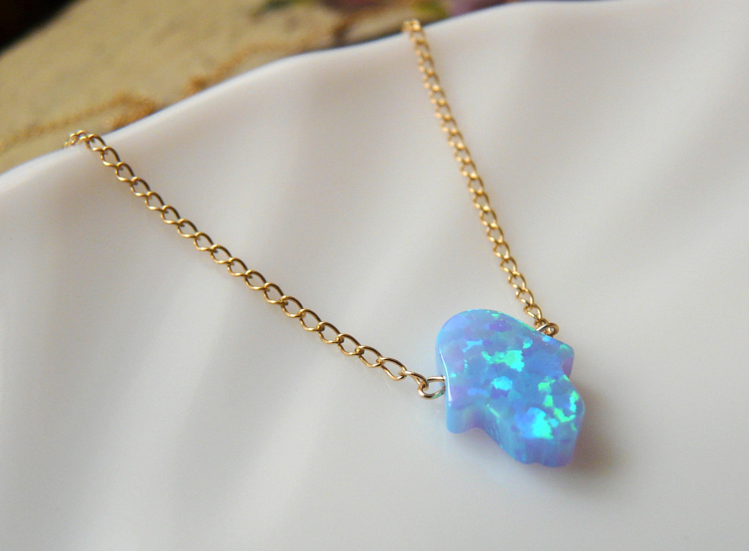 Blue Opal hamsa necklace - OpaLandJewelry
