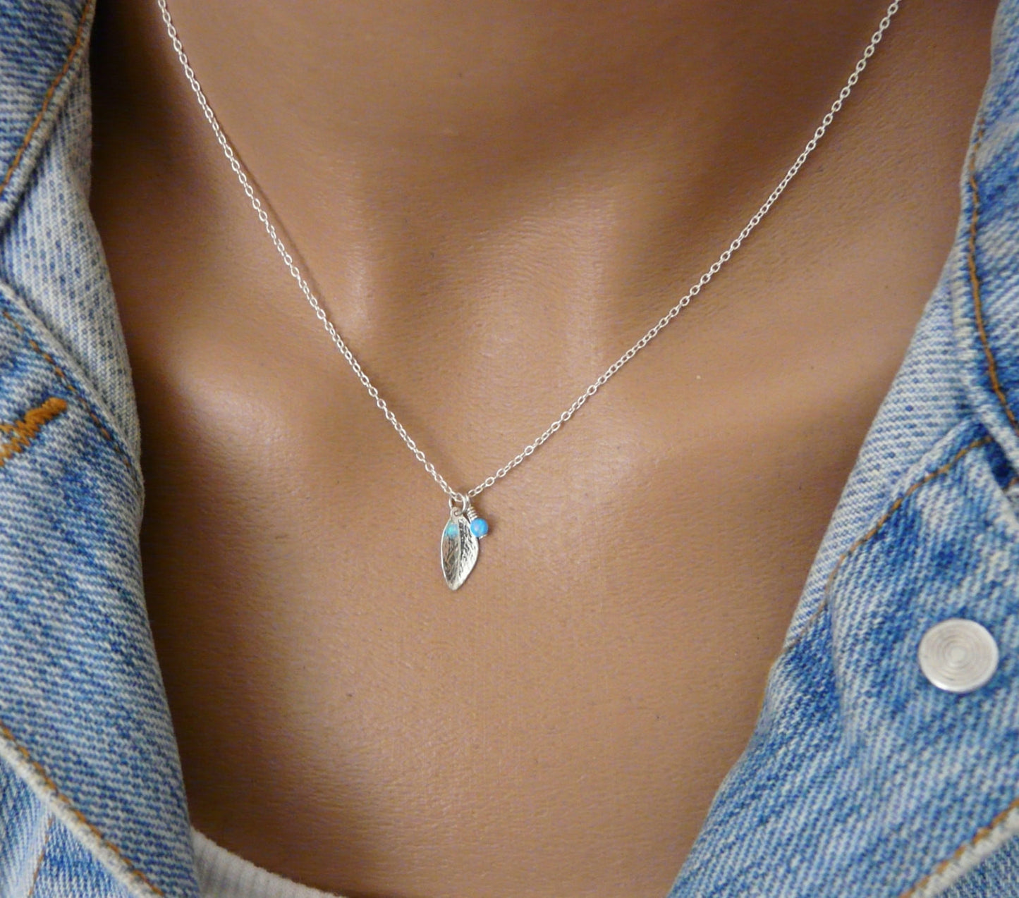 Sterling silver leaf Opal necklace - OpaLandJewelry
