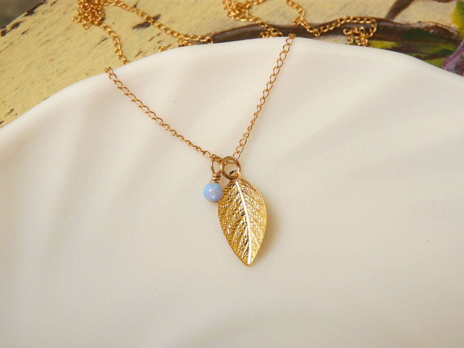 Gold fill leaf necklace - OpaLandJewelry