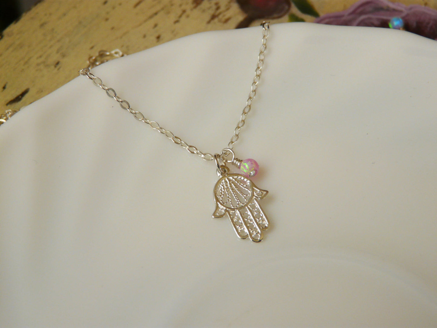 Sterling silver Hamsa necklace with Opal - OpaLandJewelry