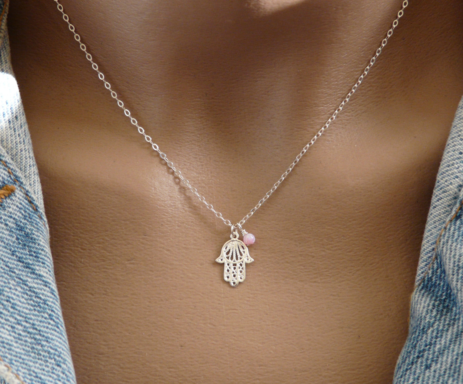 Sterling silver Hamsa necklace with Opal - OpaLandJewelry