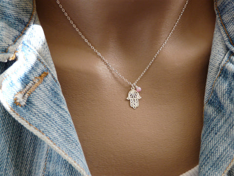 Sterling silver Hamsa necklace with Opal - OpaLandJewelry