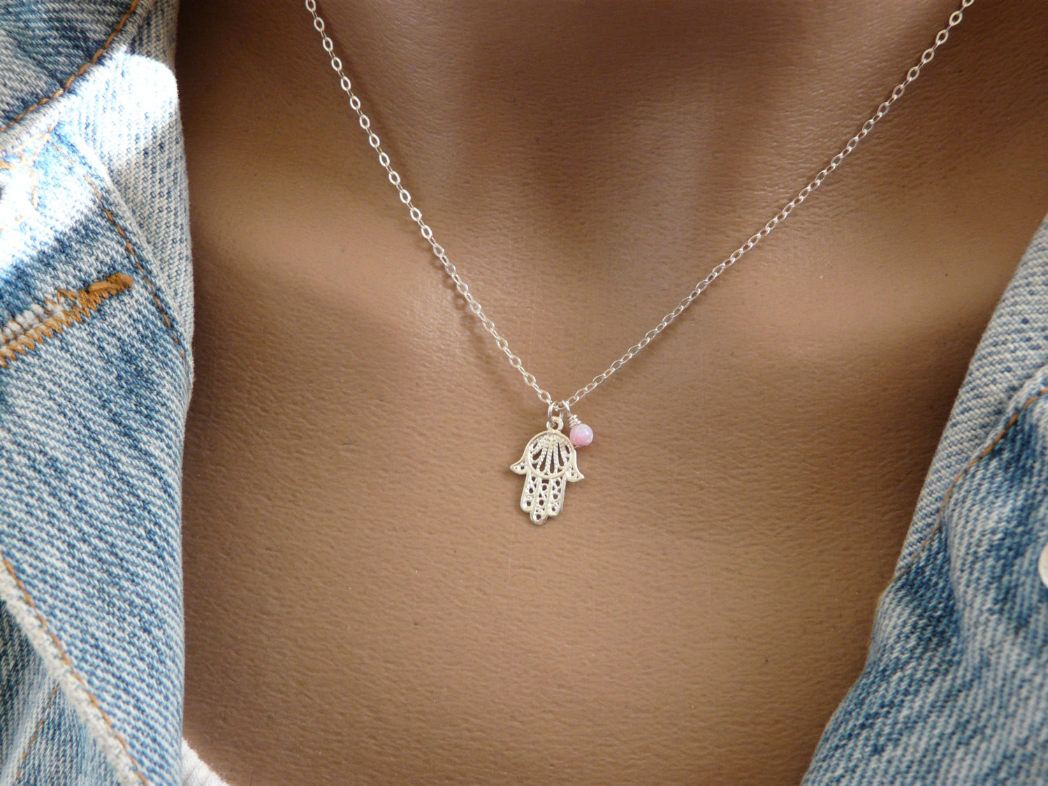 Sterling silver Hamsa necklace with Opal - OpaLandJewelry