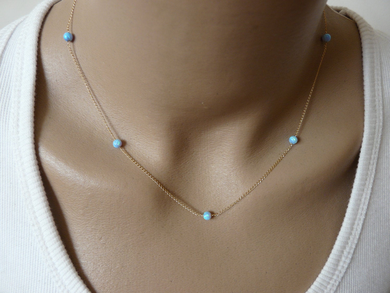 Dainty Opal Beaded Necklace – Elegant Minimalist - OpaLandJewelry