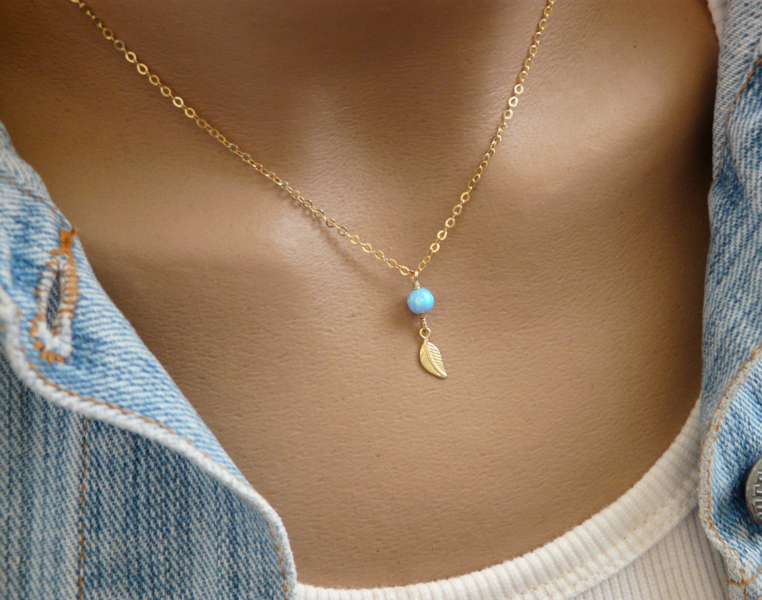 Leaf opal necklace - OpaLandJewelry
