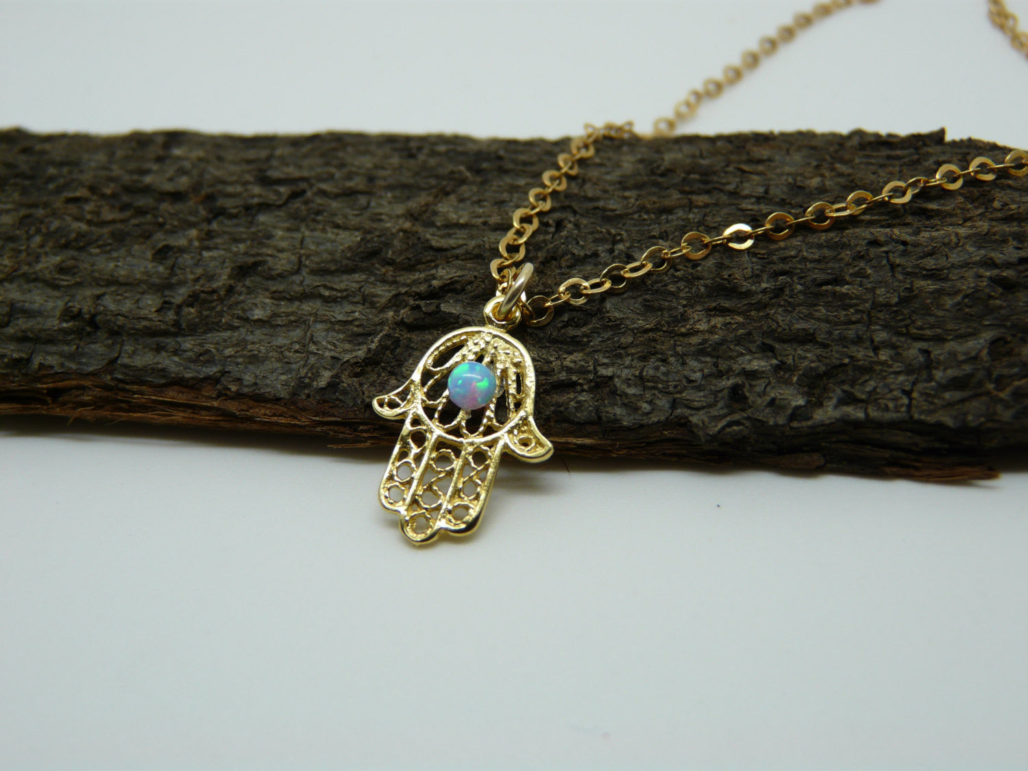 Gold Hamsa necklace with Opal - OpaLandJewelry