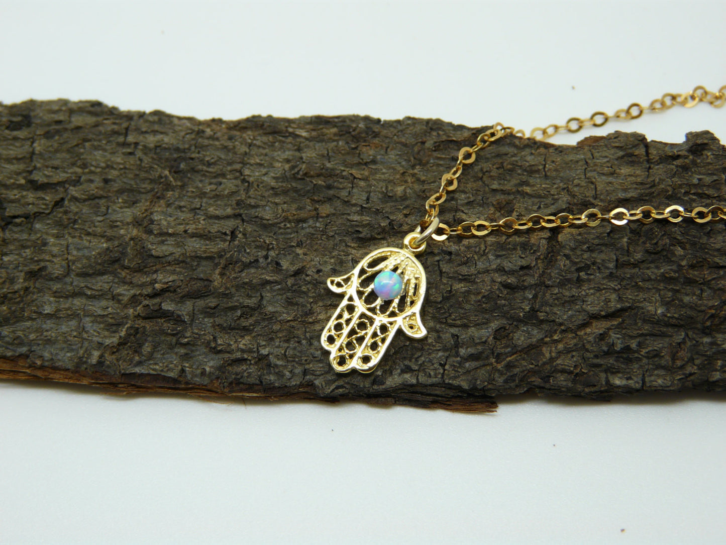 Gold Hamsa necklace with Opal - OpaLandJewelry