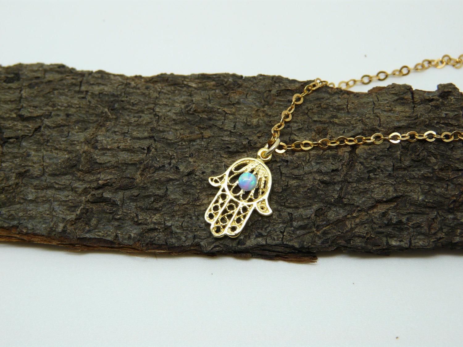 Gold Hamsa necklace with Opal - OpaLandJewelry