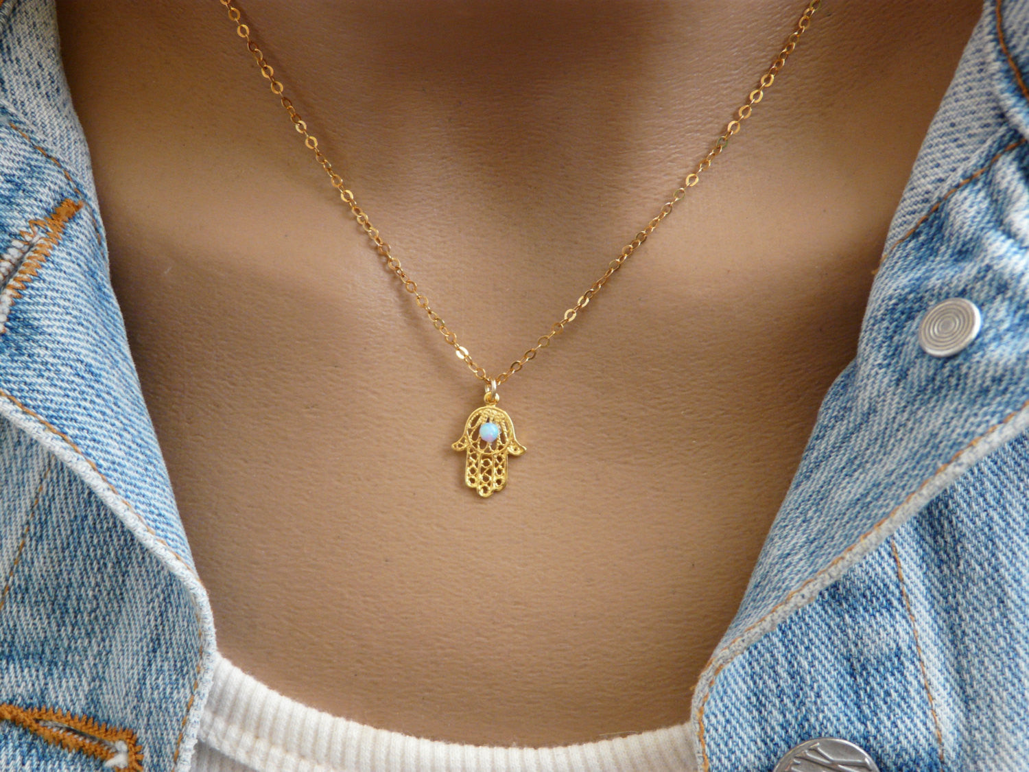 Gold Hamsa necklace with Opal - OpaLandJewelry