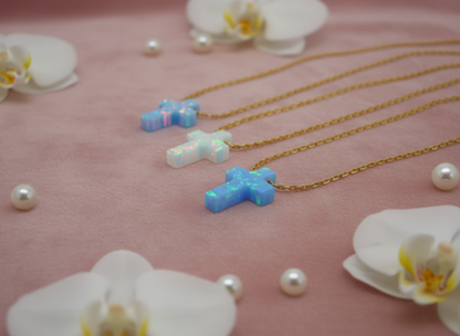 Opal cross necklace