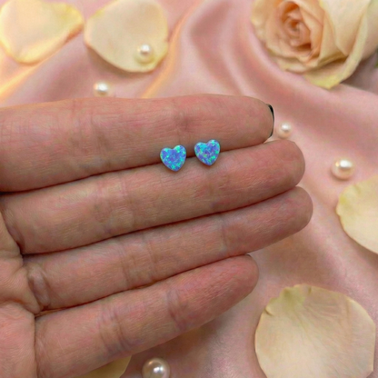 Opal Heart Stud Earrings – Minimalist & Romantic