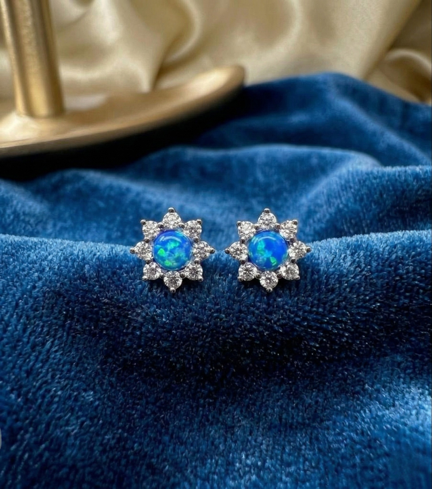 Opal Flower Stud Earrings – Sterling Silver