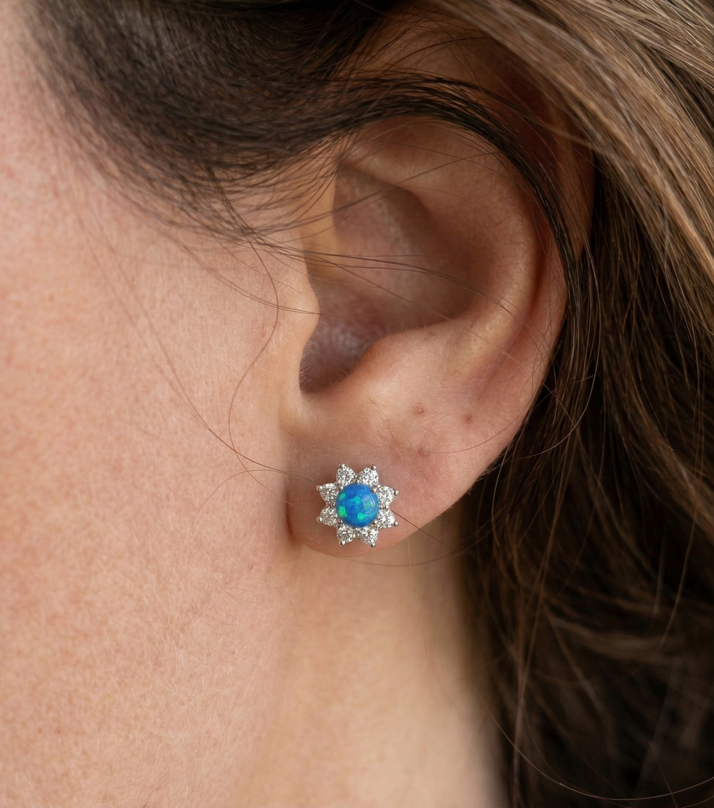 Opal Flower Stud Earrings – Sterling Silver
