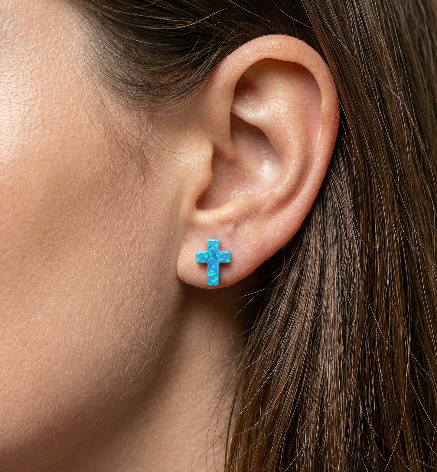 Opal Cross Stud Earrings – Sterling Silver