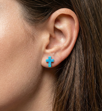 Opal Cross Stud Earrings – Sterling Silver