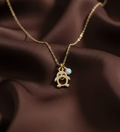 Penguin Necklace with Tiny Opal Charm
