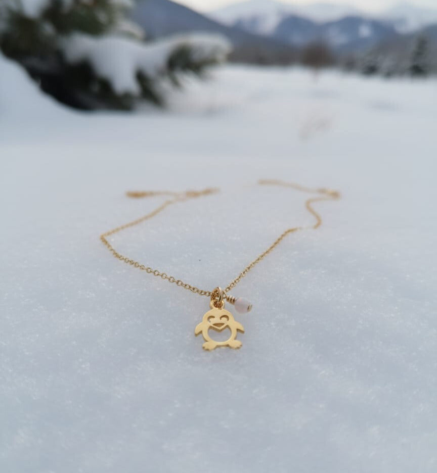 Penguin Necklace with Tiny Opal Charm