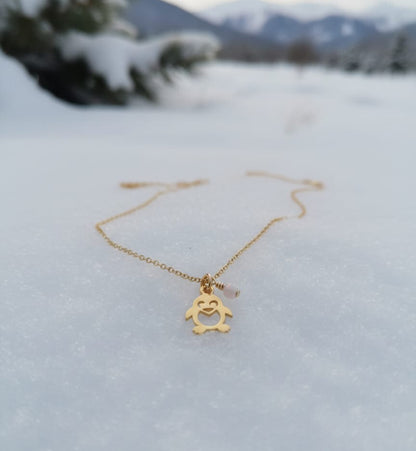 Penguin Necklace with Tiny Opal Charm