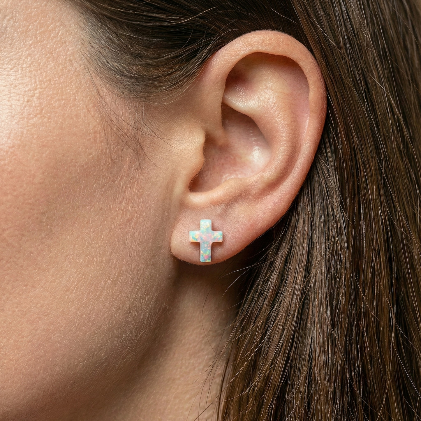 Opal Cross Stud Earrings – Sterling Silver