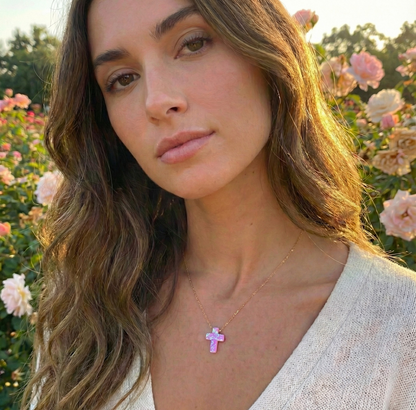 Opal Cross Necklace – Dainty Gold or Silver Faith Jewelry