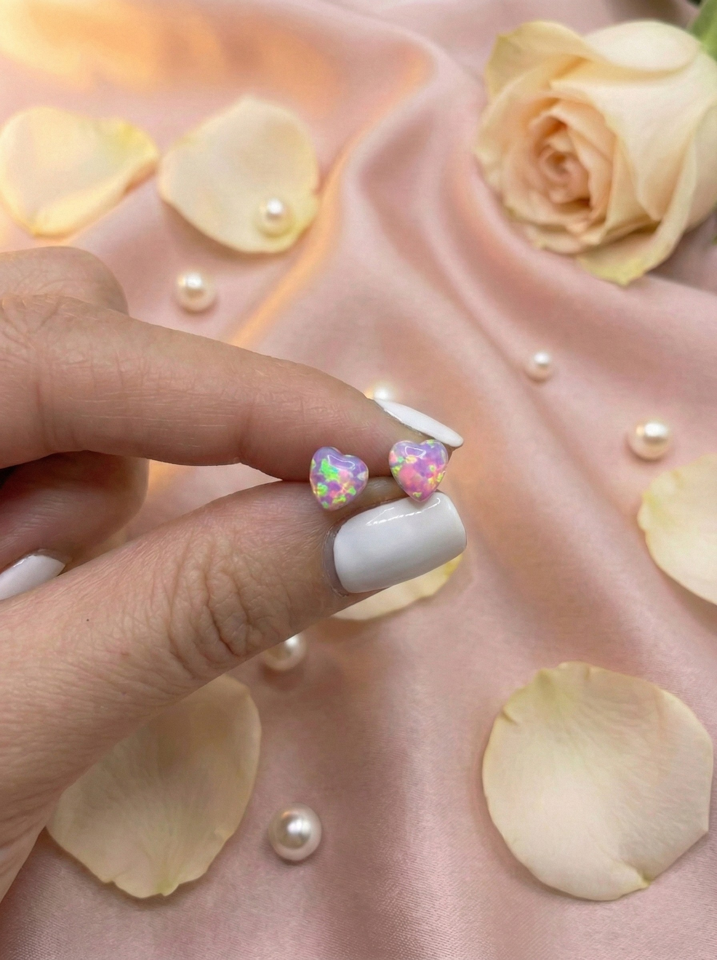 Opal Heart Stud Earrings – Minimalist & Romantic