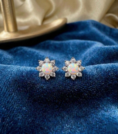 Opal Flower Stud Earrings – Sterling Silver