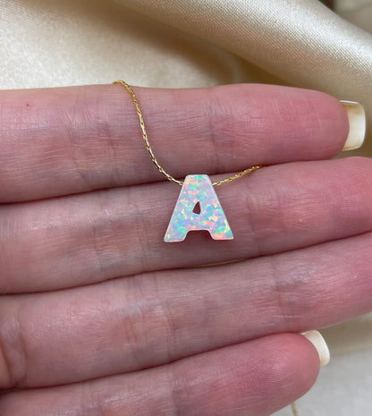 Personalized Opal Initial Necklace – Custom Letter A-Z