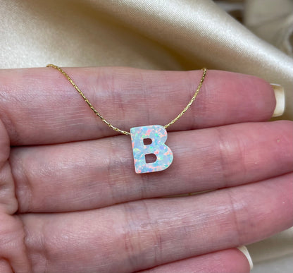 Personalized Opal Initial Necklace – Custom Letter A-Z