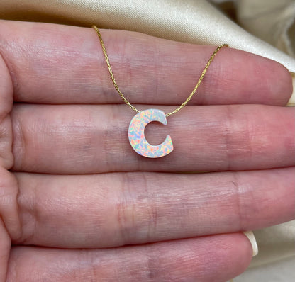 Personalized Opal Initial Necklace – Custom Letter A-Z