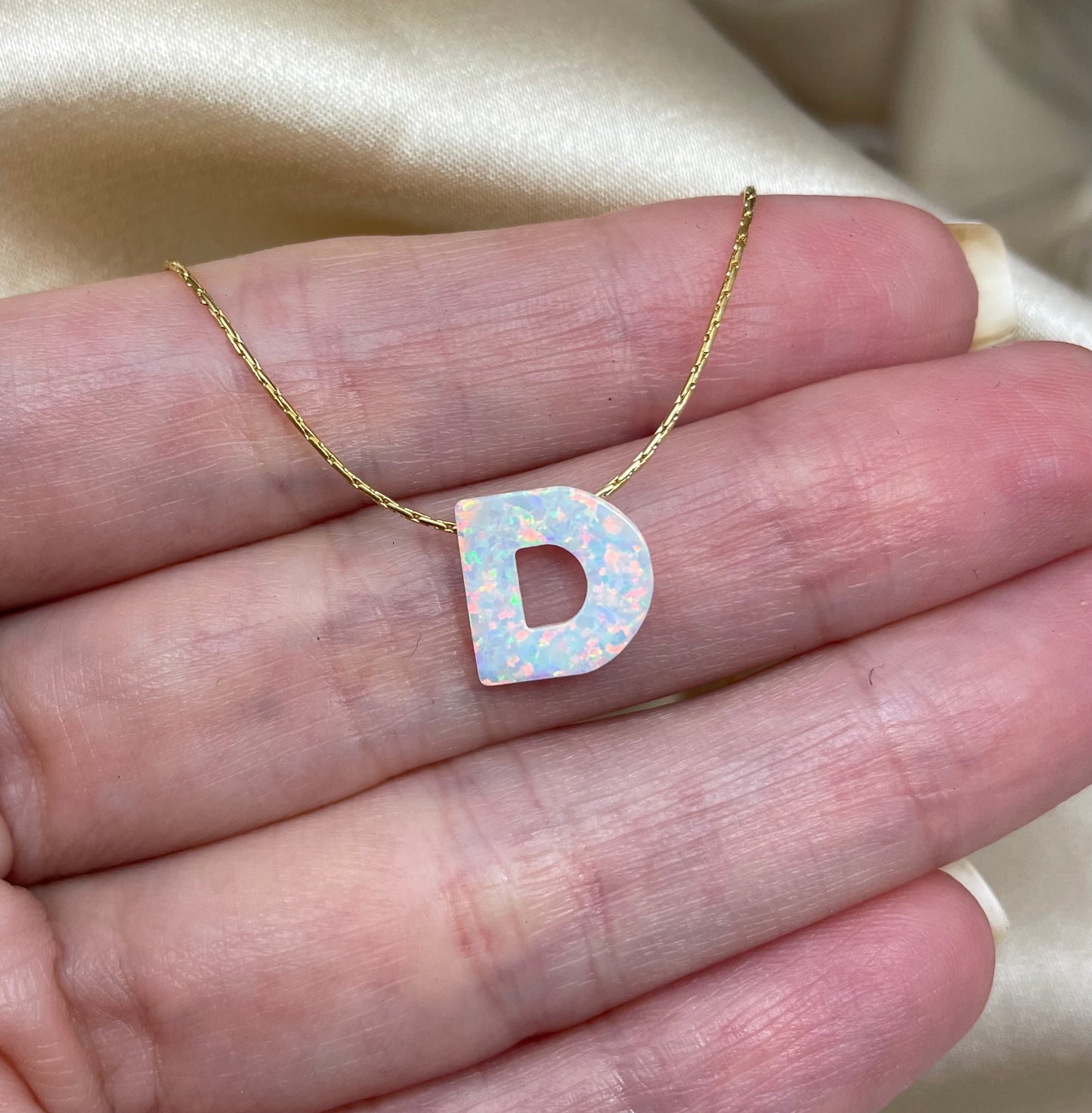 Personalized Opal Initial Necklace – Custom Letter A-Z